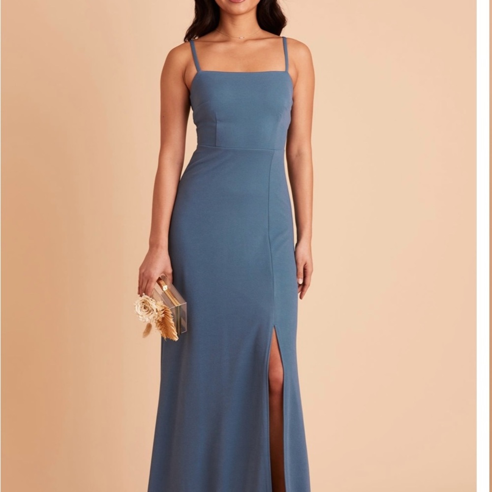 Birdy Grey Blue Maxi Dress with Slit - Tie in Back